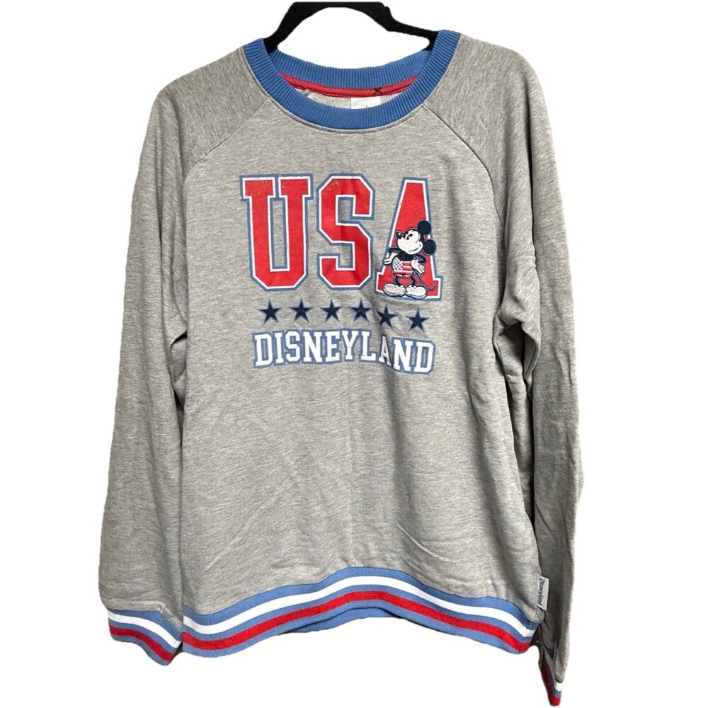 Disneyland USA Americana Mickey Mouse Gray Crew Neck Sweatshirt Adult M NWOT